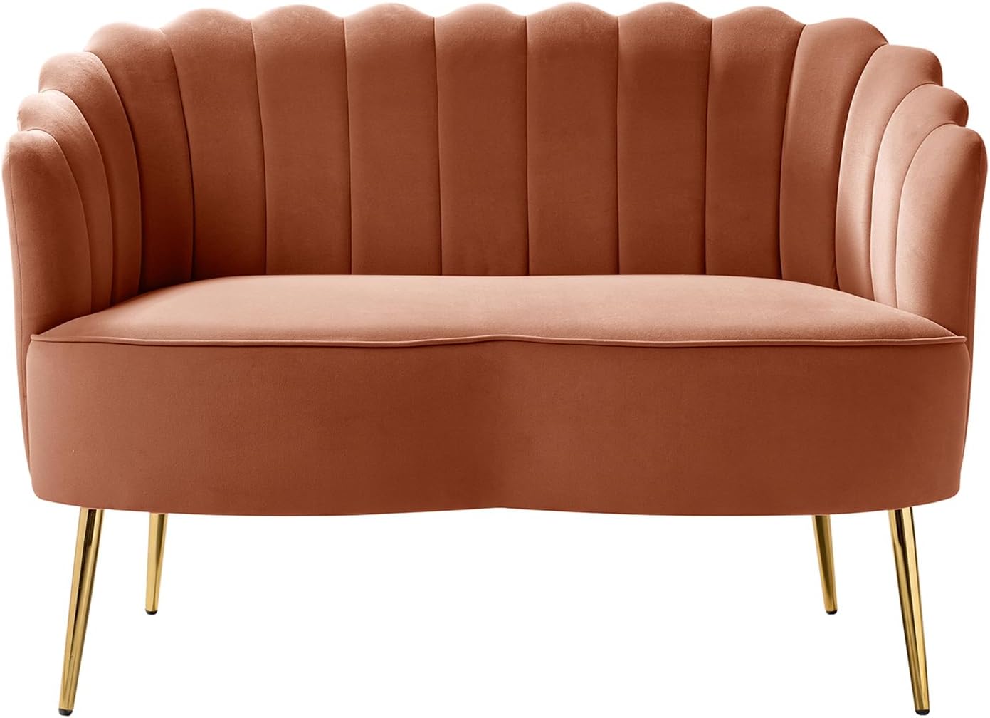 HULALA HOME Modern Velvet Loveseat Sofa with Flower Shaped Back, Comfy Upholstered 2-Seater Sofa with Gold Metal Legs, Small Love Seat Accent Couch for Living Bedroom Leisure Areas, Coral