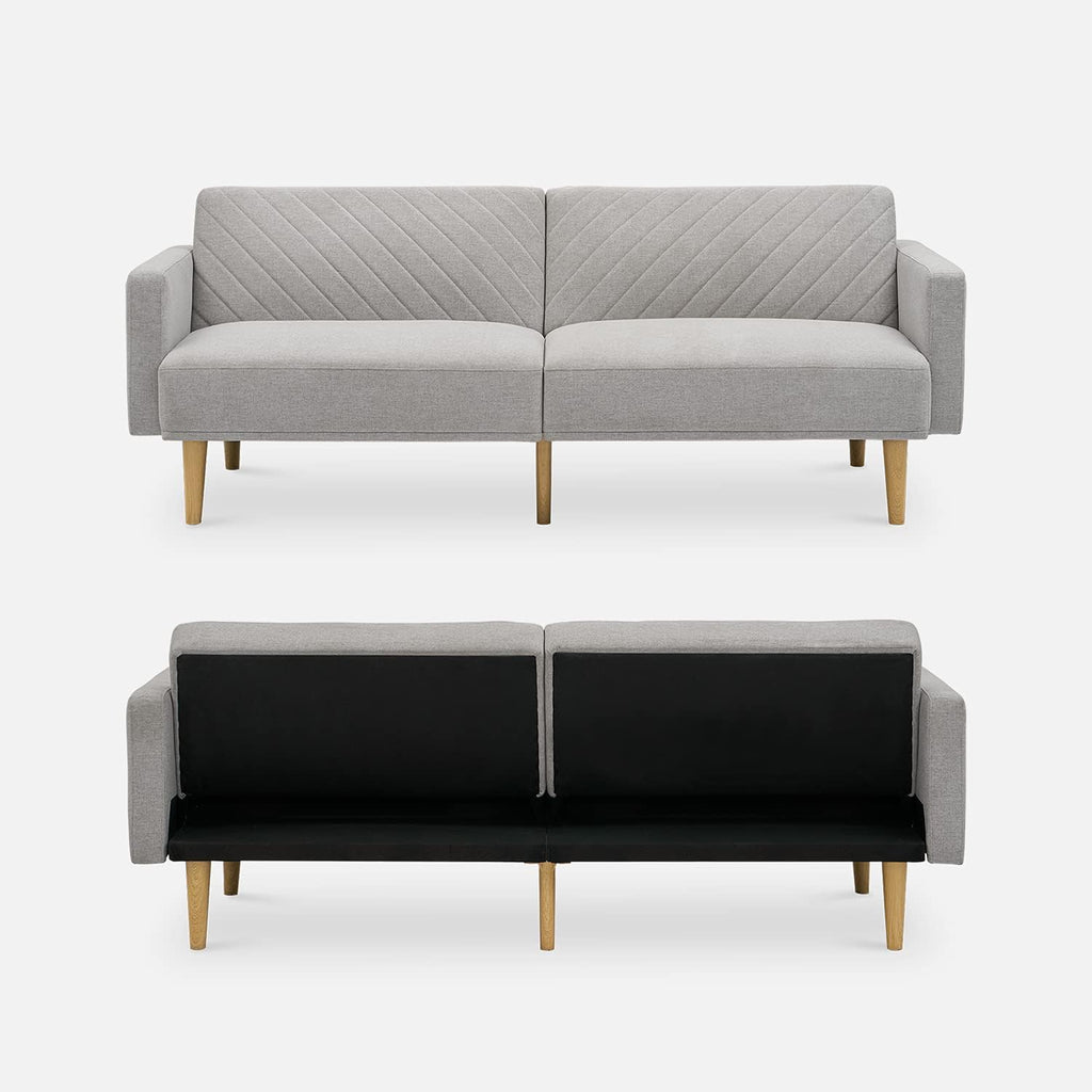 mopio 76.4' Futon Sofa Bed, Couch, Loveseat, Sleeper Sofa, Mid Century Modern Futon Couch, Sofa Cama, Couches for Living Room (Light Gray Fabric)