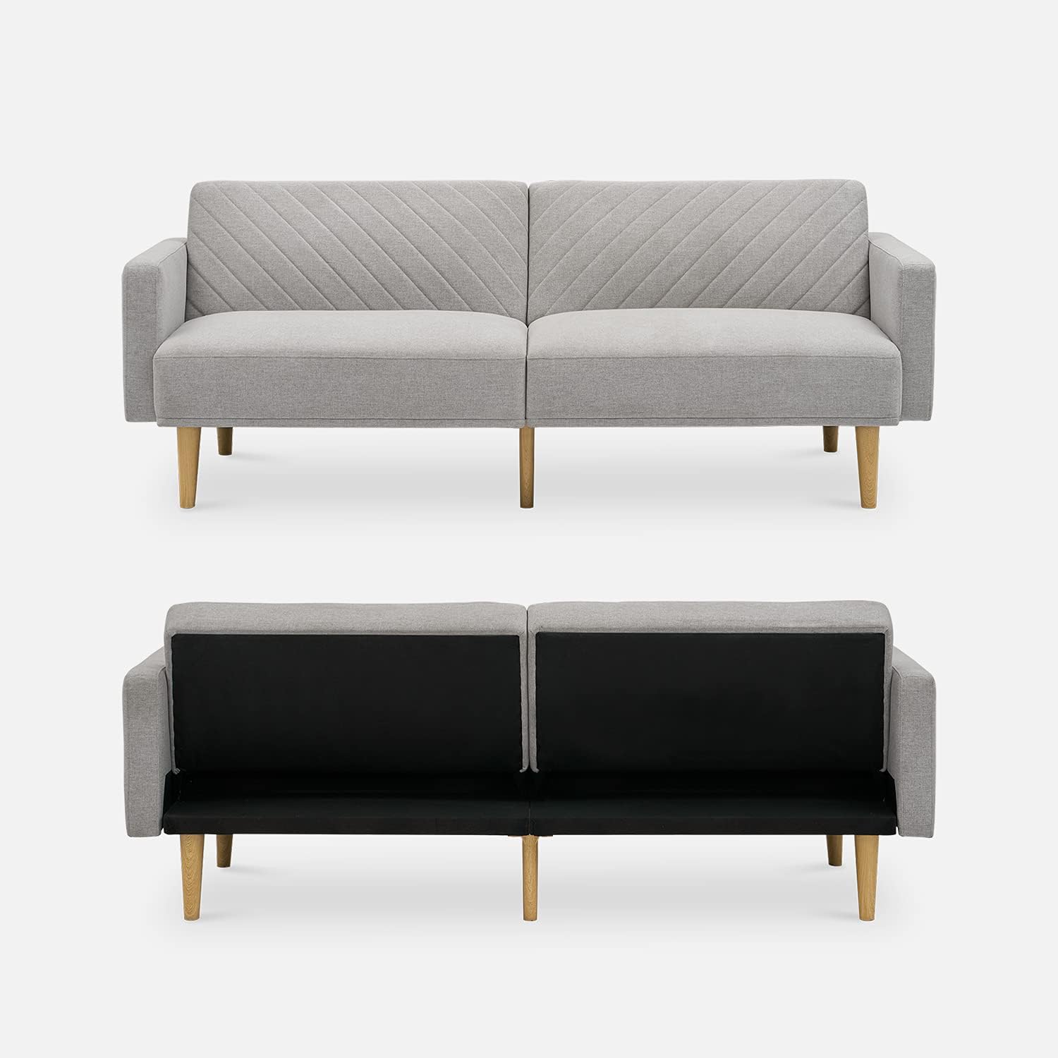 mopio 76.4' Futon Sofa Bed, Couch, Loveseat, Sleeper Sofa, Mid Century Modern Futon Couch, Sofa Cama, Couches for Living Room (Light Gray Fabric)