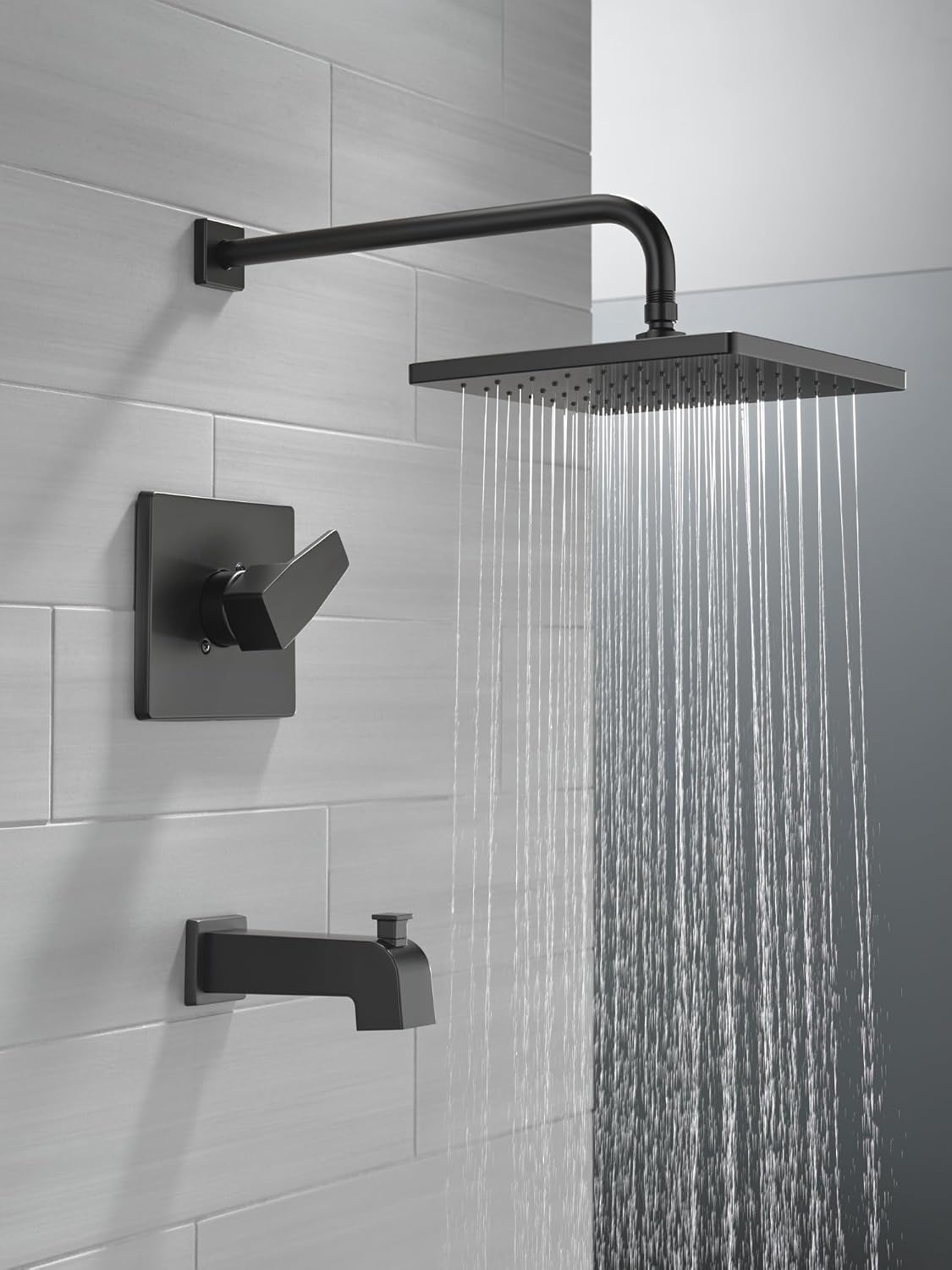 Delta Modern 14 Series Square Rain Bathtub and Shower Faucet Set, Rainfall Matte Black Shower Head and Handle Set, Valve Trim Kit, 10 Inch, Matte Black T14468-BL-PP (Valve Not Included)