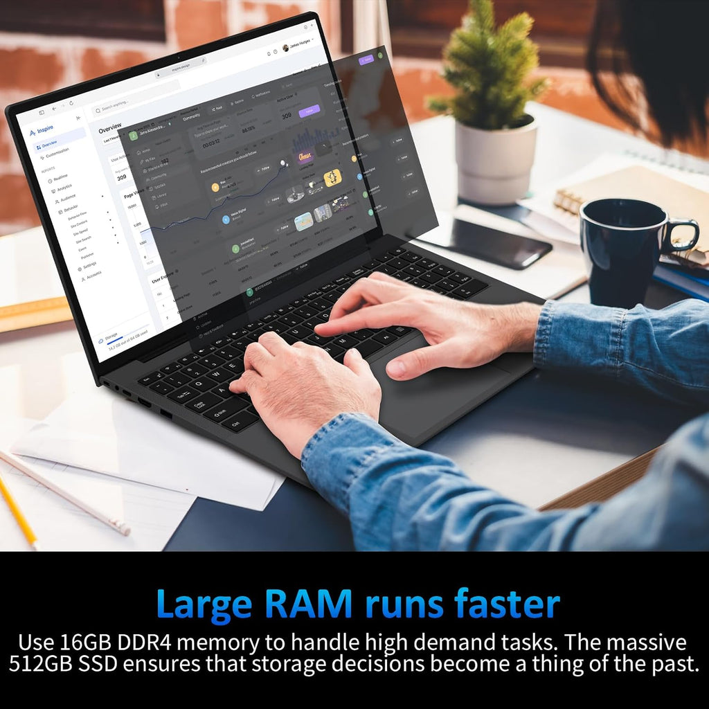 16' IPS FHD Laptop Computer, 16GB RAM 512GB SSD AMD Ryzen 5 3500U(4C/8T,2.0-3.7GHz) Radeon Vega 8 Student-Laptops with 2MP Webcam Fingerprint Backlit Keyboard Numpad for Office Home Study - Grey