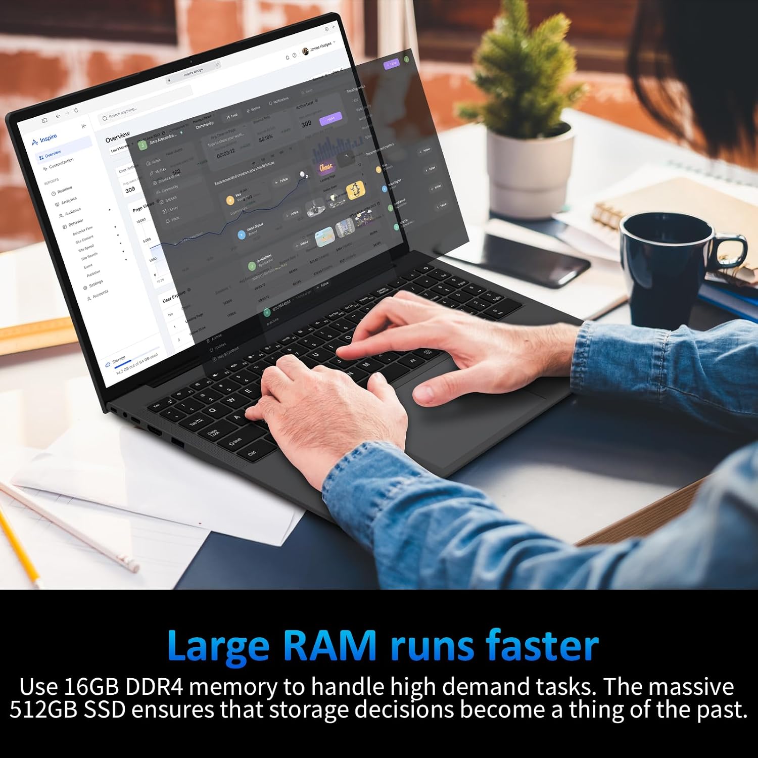 16' IPS FHD Laptop Computer, 16GB RAM 512GB SSD AMD Ryzen 5 3500U(4C/8T,2.0-3.7GHz) Radeon Vega 8 Student-Laptops with 2MP Webcam Fingerprint Backlit Keyboard Numpad for Office Home Study - Grey
