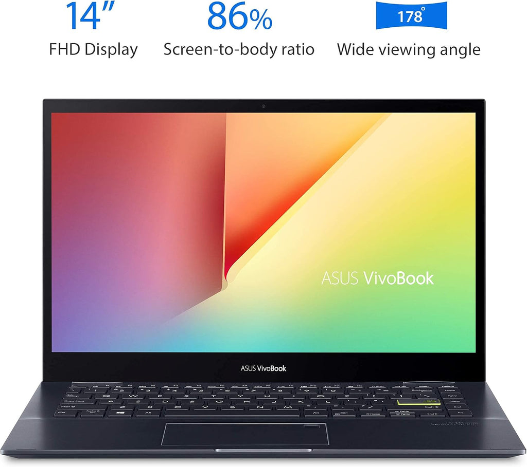 ASUS VivoBook Flip 14 Thin and Light 2-in-1 Laptop, 14' FHD Touch Display, AMD Ryzen 5 5500U, 8GB RAM, 512GB SSD, Stylus, Fingerprint Reader, Windows 10 Home, Bespoke Black, TM420UA-DS52T