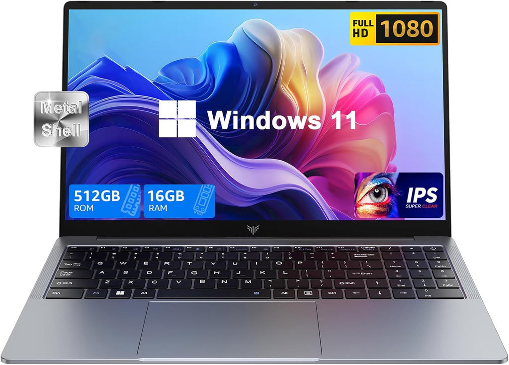 2026 Laptop with Windows 11, Intel Quad-Core Processor (up to 3.6GHZ)16GB DDR4 RAM 512GB SSD,15.6 Inch FHD IPS Display, Metal Body,5000mAh Battery,USB3.2,Portable Laptops Computer for Business Office