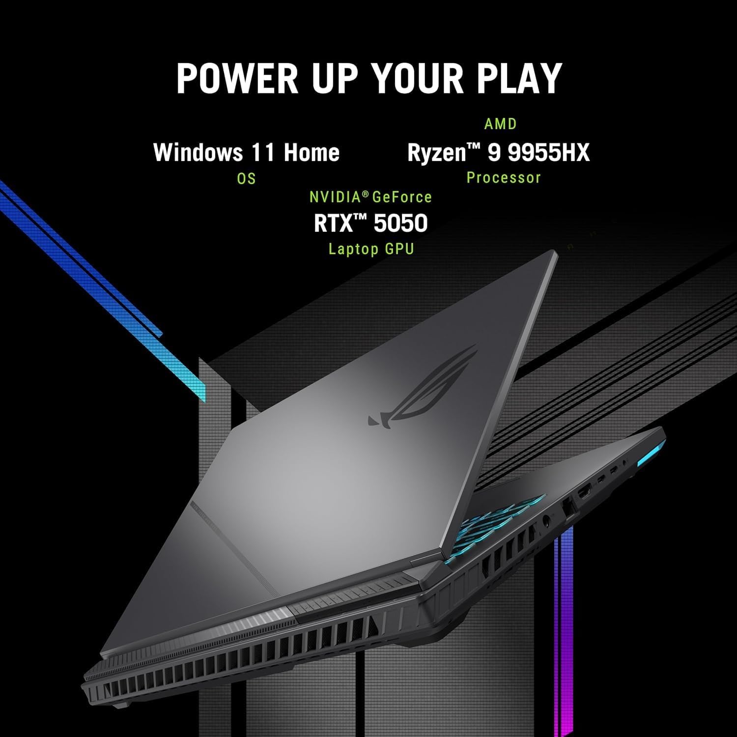 ASUS ROG Strix G16 Gaming Laptop, 16' 144Hz WUXGA FHD Display, NVIDIA GeForce RTX 5050 GPU, AMD Ryzen 9 9955HX Processor, 16GB DDR5 RAM, 1TB SSD, Backlit RGB Keyboard, Windows 11