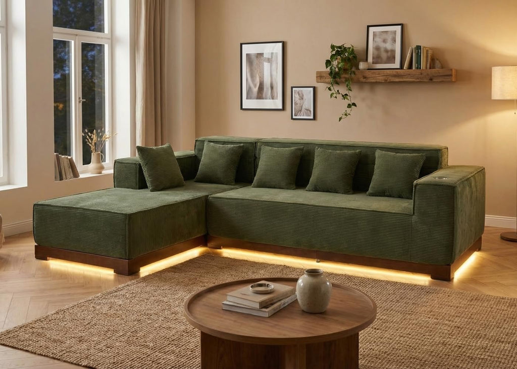 LIKIMIO 110-Inch L-Shaped Sofa Couch | LED Lighting