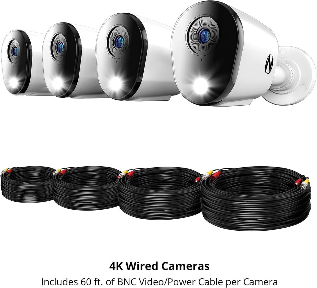 Night Owl Add On Wired 4K HD Indoor/Outdoor Deterrence Cameras with 2-Way Audio (4-Pack) (Requires Compatible DVR - Sold Separately) (4 Camera)