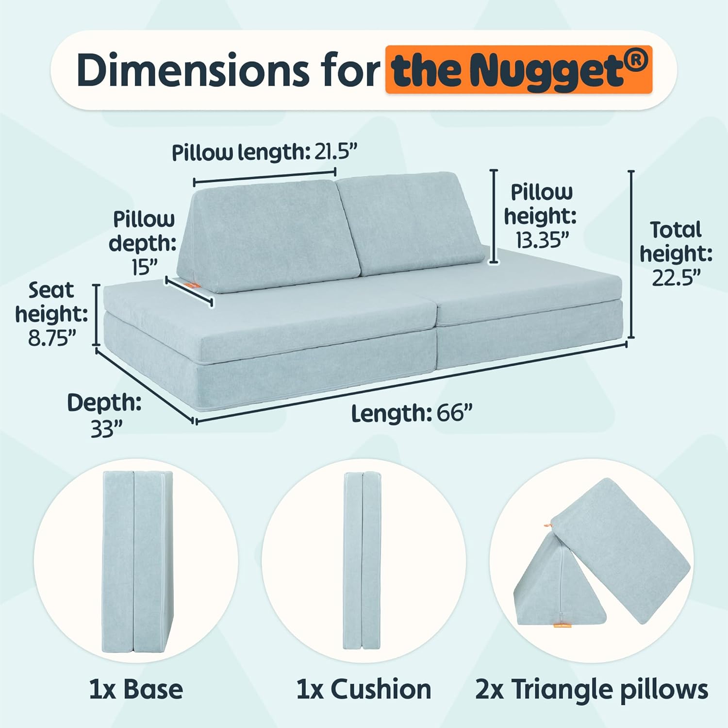 Nugget - The Original Play Couch for Kids - Modular Foam Children's Sofa for Playroom, Imagination, & Creative Open Ended Play - Washable & Convertible Playroom Furniture, Surfside