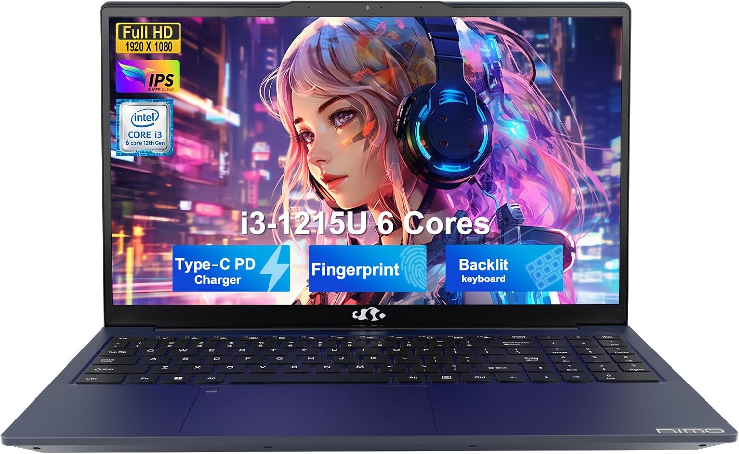 NIMO 15.6' FHD IPS Student-Laptop-Computer - Intel Core i3-1215U(Beat i5-1135G7, 6 Cores Up to 4.4GHz), 32GB RAM 1TB SSD, 65W Type-C Charger, 2 Years Warranty, Fingerprint, Backlit Keyboard, Wi-Fi 6