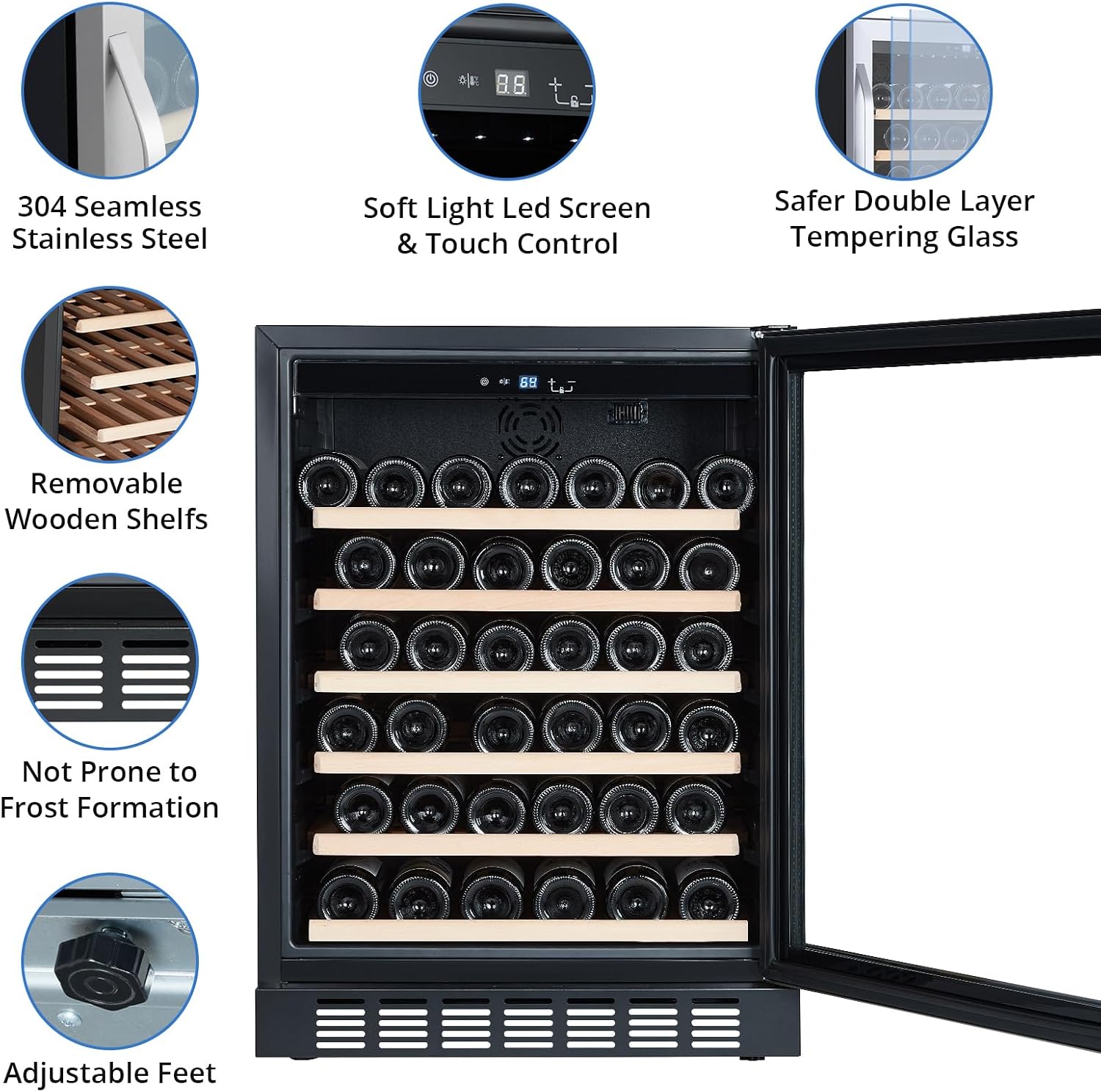 Sleek Stainless Steel 24'' Wine Cooler Refrigerator - 46-Bottle Compressor Cooling, Tempered Glass Door with Safety Lock, Freestanding Design for Home Kitchen Office | Keeps Wines Fresh & Preserves Fl