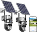 SANSCO 2K Dual Lens Solar Security Camera Wireless Outdoor, 2.4G & 5G WiFi, 360° PTZ Home Security Camera, 100% Wired Free, Spotlight Color Night Vision, 2-Way Audio, PIR Motion Detection(2 Pack)