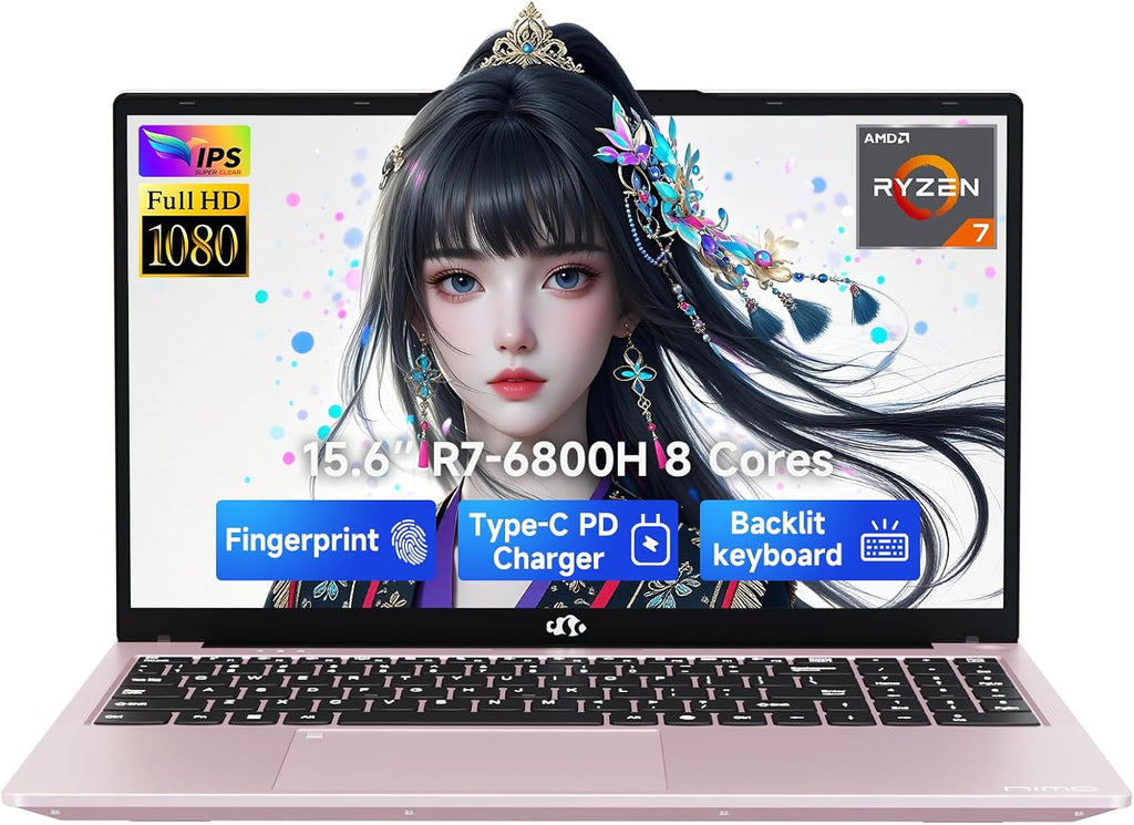 NIMO 15.6' IPS FHD-Gaming-Laptop, 8 Cores AMD Ryzen 7 6800H 16GB DDR5 RAM 256GB SSD (Beat i7-12700H, Up to 4.7GHz) AMD Radeon 680M GPU-Computer with 100W Type-C Backlit Keyboard, 180°Viewing