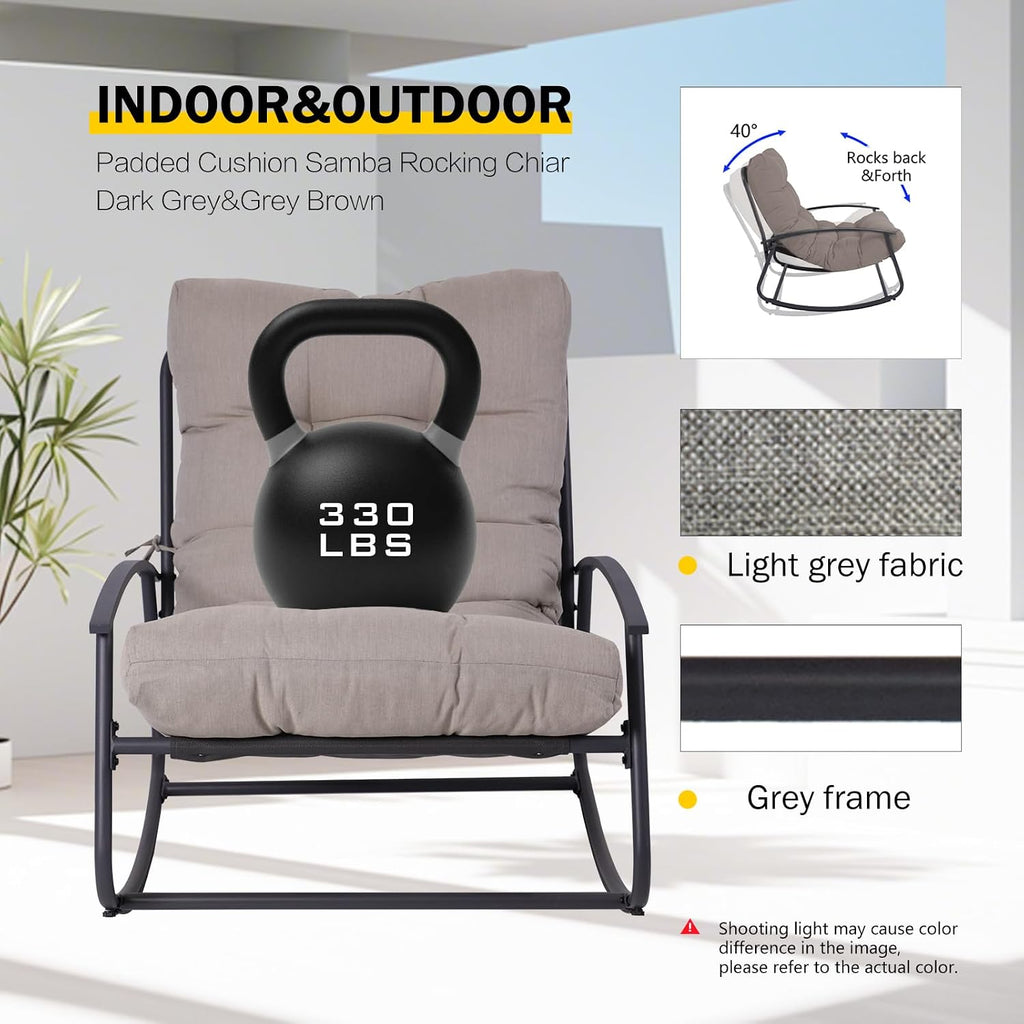 GLORY PATIO Cozy Papasan Rocking Chair with Thick Cushion, Indoor & Outdoor for Front Porch, Garden, Backyard (Rocking chiar, Light Gray)