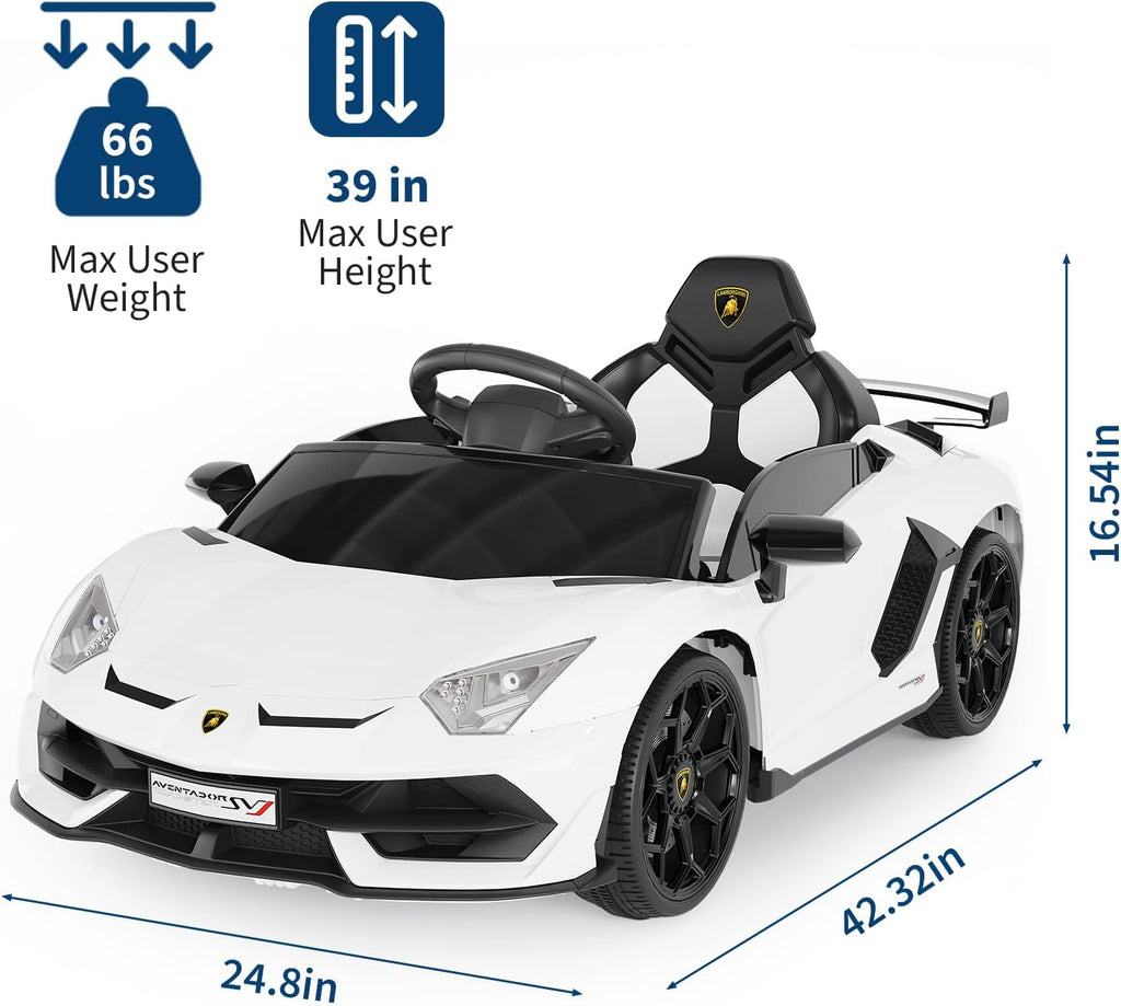 Garvee 12V Kids Electric Car with Remote Control, LED Lights & Sound System - Licensed Lamborghini Battery Powered Ride-On Toy for Boys & Girls