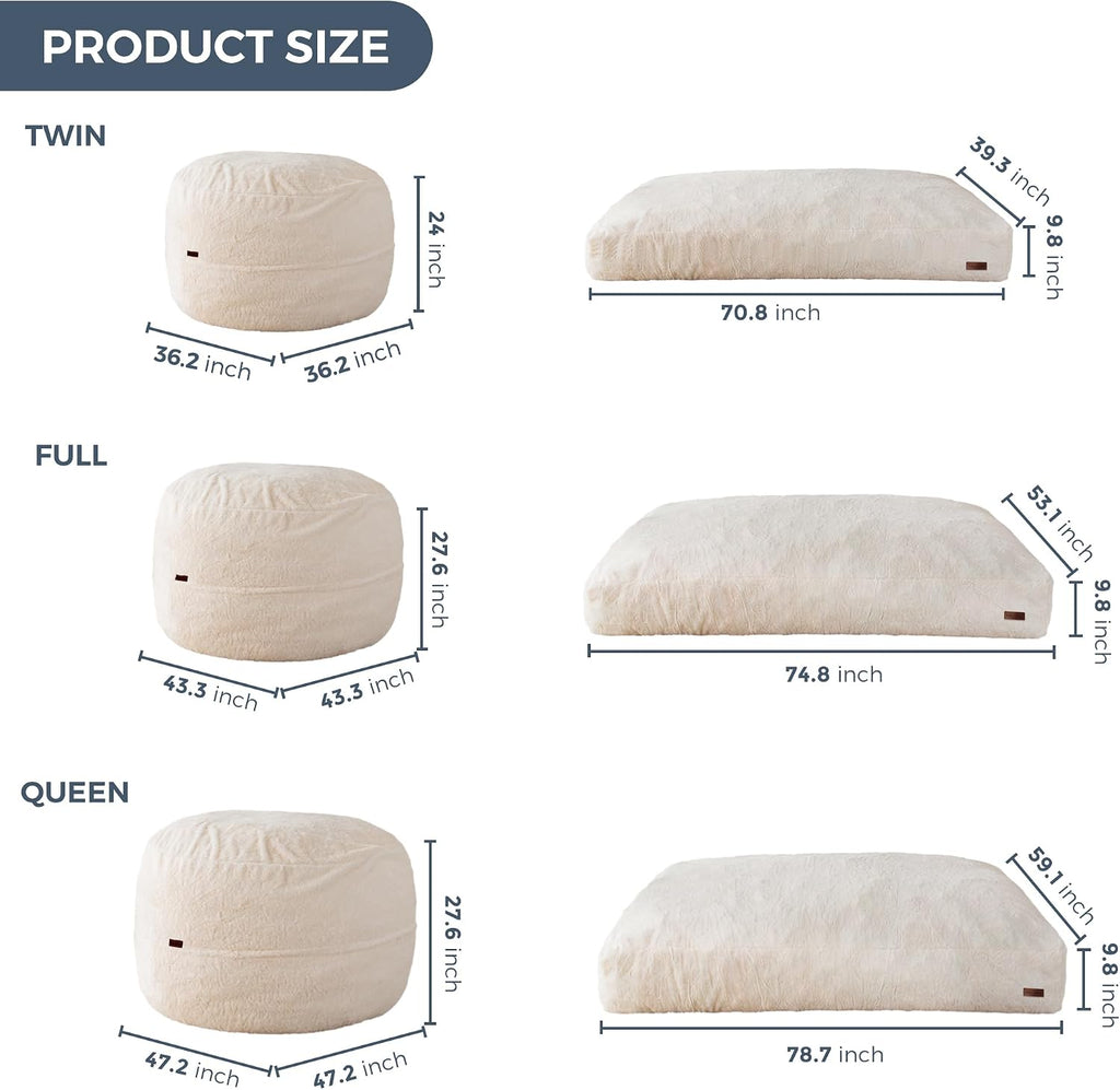 MAXYOYO Giant Bean Bag Chair Bed for Adults, Convertible Beanbag Folds from Lazy Chair to Floor Mattress Bed, Large Floor Sofa Couch, Big Sofa Bed, High-Density Foam Filling, Machine Washable