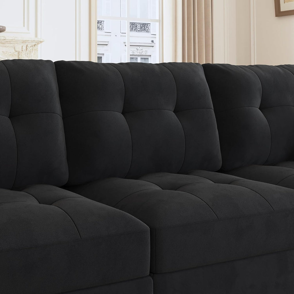 HONBAY Sectional Couch with Storage, Modular Sectional Sofa, Velvet Couches for Living Room, Black