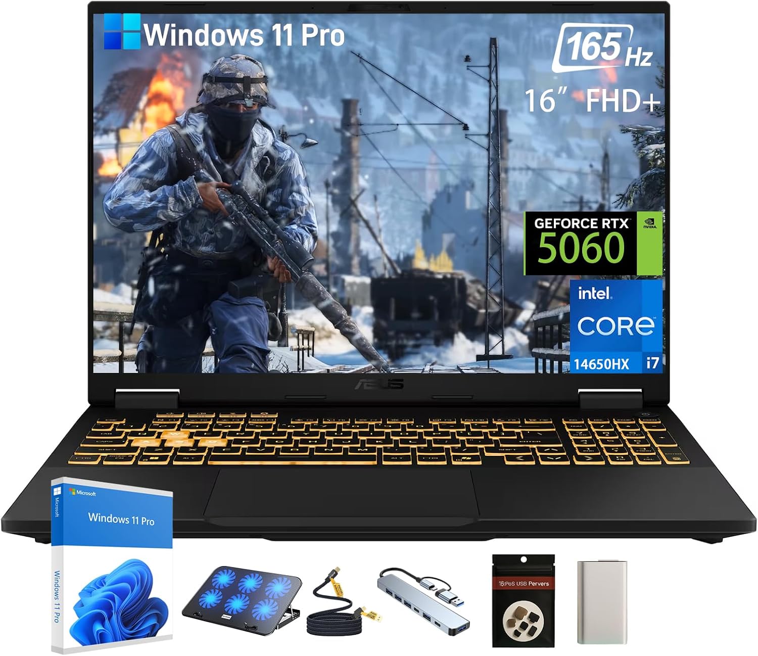 ASUS TUF F16 Gaming Laptop, NVIDIA RTX 5060(8GB GDDR7), Intel 16-Core i7-14650HX, 16' 165Hz 100% sRGB FHD+ Display, WiFi 6E, Windows 11 Pro, RGB Backlit KB, 32GB DDR5, 1TB SSD, w/Accessories