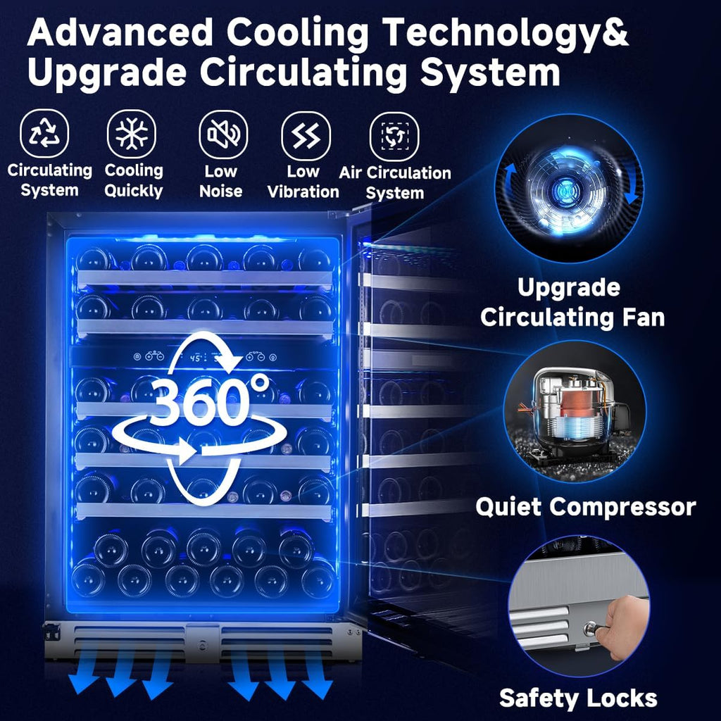 BODEGA 56 Bottle Wine Cooler, 24 Inch Dual Zone Wine Fridge with Double-Layer Glass Door, Wine Cooler Refrigerator with Digital Temperature Control and Temperature Memory, Wine Cooler for Home