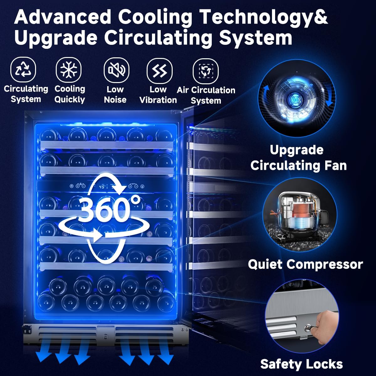 BODEGA 56 Bottle Wine Cooler, 24 Inch Dual Zone Wine Fridge with Double-Layer Glass Door, Wine Cooler Refrigerator with Digital Temperature Control and Temperature Memory, Wine Cooler for Home