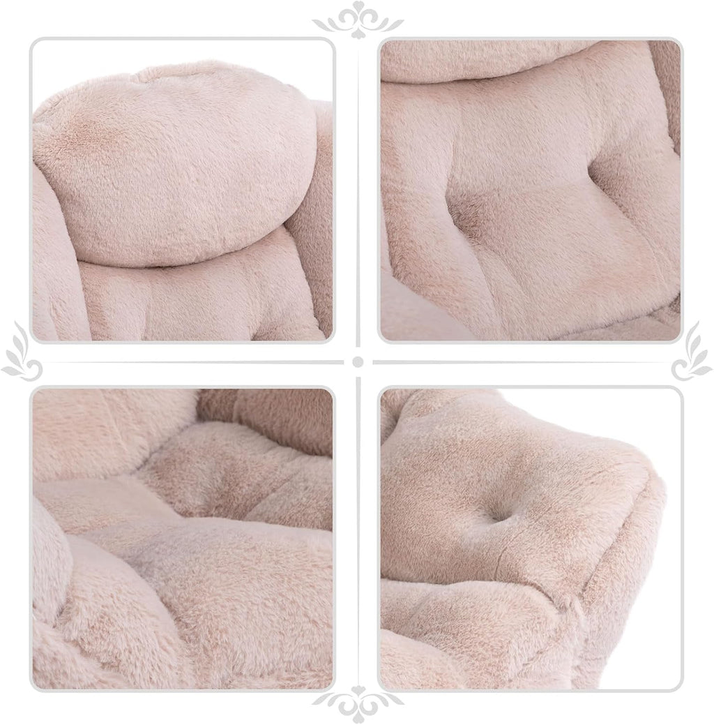 HollyHOME Lazy Chair with Foldable Ottoman, Accent Comfy Lounge Armchair and Folding Footrest Stool, Leisure Sofa Reading Chair and Footstool for Living Room, Bedroom, Dorm,Faux Fur Light Camele