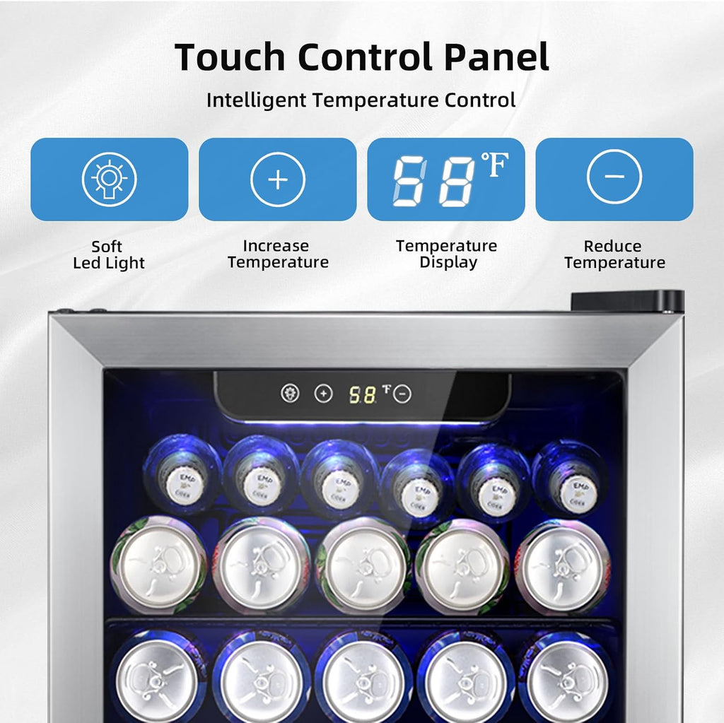 Antarctic Star Beverage Cooler Holds Up to 48 Cans & 12 Wine Bottles, Stainless Steel Glass Door Drink Fridge with Digital Display and Electronic Temperature Control, Silver