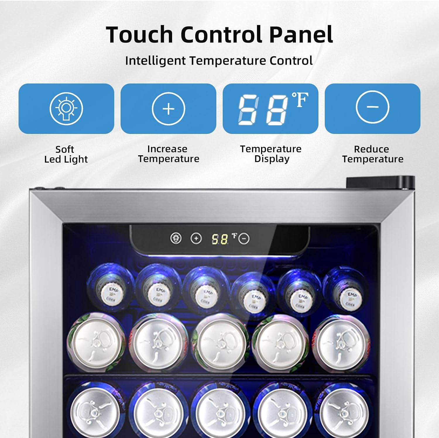 Antarctic Star Beverage Cooler Holds Up to 48 Cans & 12 Wine Bottles, Stainless Steel Glass Door Drink Fridge with Digital Display and Electronic Temperature Control, Silver