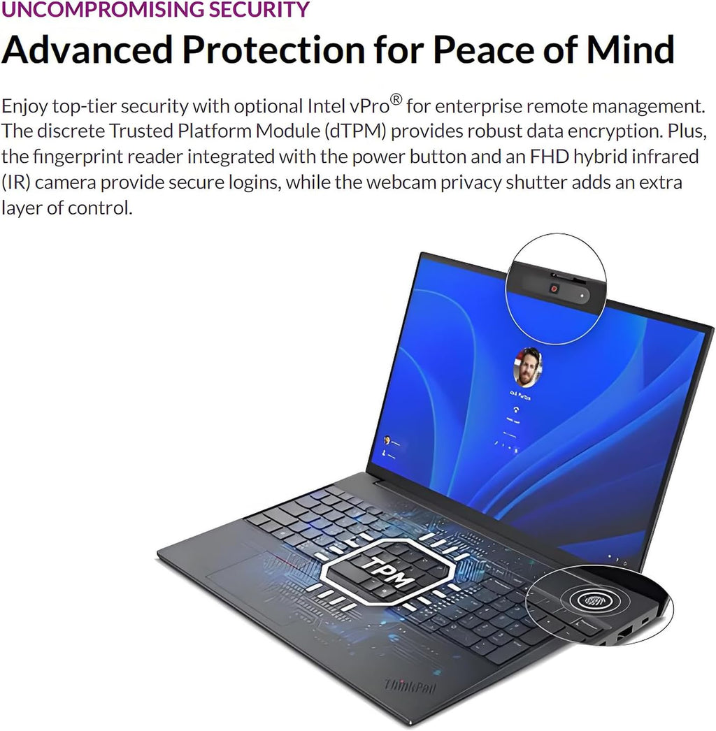 Lenovo ThinkPad E16 Laptop Computer with Intel Ultra 7 255H, for Home Office Business, Lifetime Office 365, (16GB DDR5, 1TB SSD), Backlit Keyboard, Fingerprint Reader, Windows 11 Pro, Midnight Black