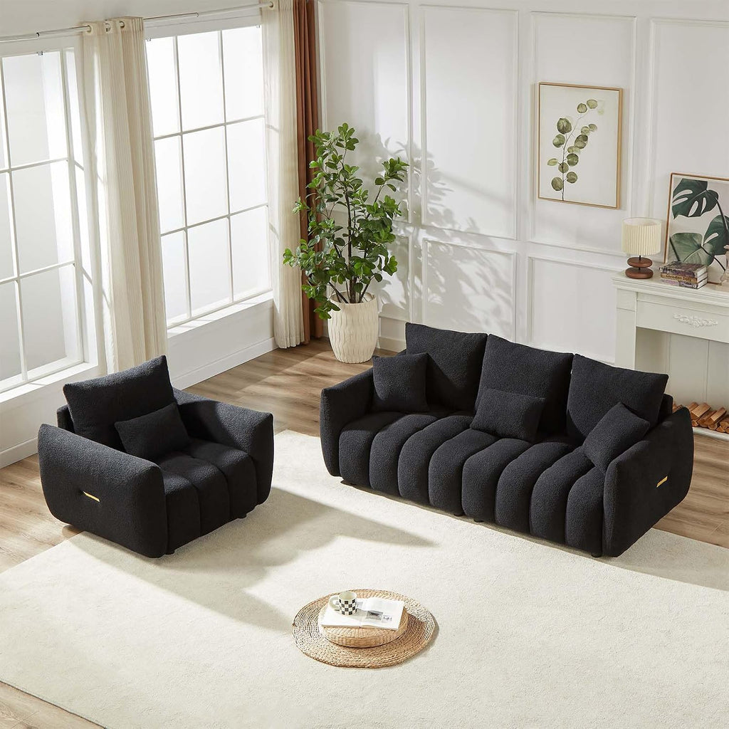 Antetek 78' Modern Sofa Couch, Comfy Deep Seat Teddy Cloud Sofa, Upholstered 3-Seater Boucle Couch, Oversized Loveseat for Living Room, Bedroom, Office, Apartment, Black