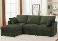 84' Chenille 3 Seats Sofa W/Movable Ottoman, Modern Fabric L Shaped Couch w/Soft Backrest, Upholstered Sectional Sofa with Armrest Pillows for Living Room, Office, Green