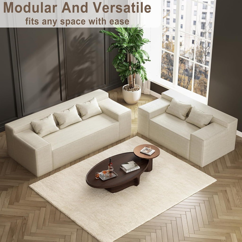 PurrJoys Modular Sectional Sofa, 3 Seater 105' Deep Seat Corduroy Lounge Sofa with Movable Cushions, Modular Couch for Small Spaces, Living Room, Bedroom, Apartment, Office - Beige
