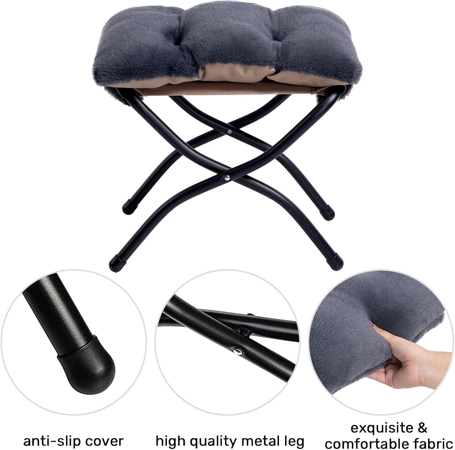 HollyHOME Lazy Chair with Foldable Ottoman, Accent Comfy Lounge Armchair and Folding Footrest Stool, Leisure Sofa Reading Chair and Footstool for Living Room, Bedroom, Dorm,Faux Fur Navy Blue
