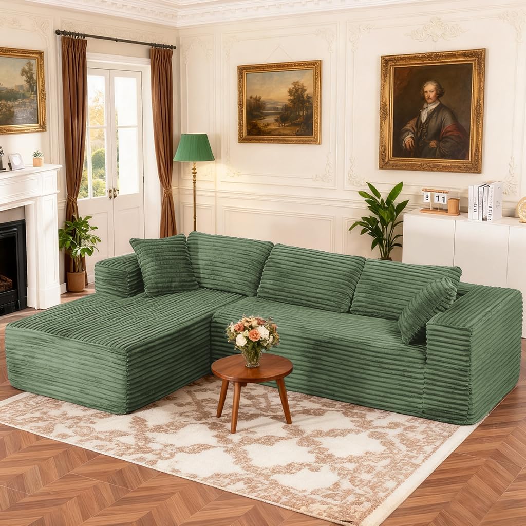 COMHOMA 105'Modular Sectional Sofa with Deep Seat,Cloud Upholstered L-Shape Couch Wide Arms Corduroy Fabric High-Density Foam Chaise Lounge for Living Room No Assembly Required