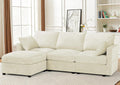 84' Chenille 3 Seats Sofa W/Movable Ottoman, Modern Fabric L-Shaped Couch with Soft Backrest, Upholstered Sectional Sofa with Armrest Pillows for Living Room, Office, Beige
