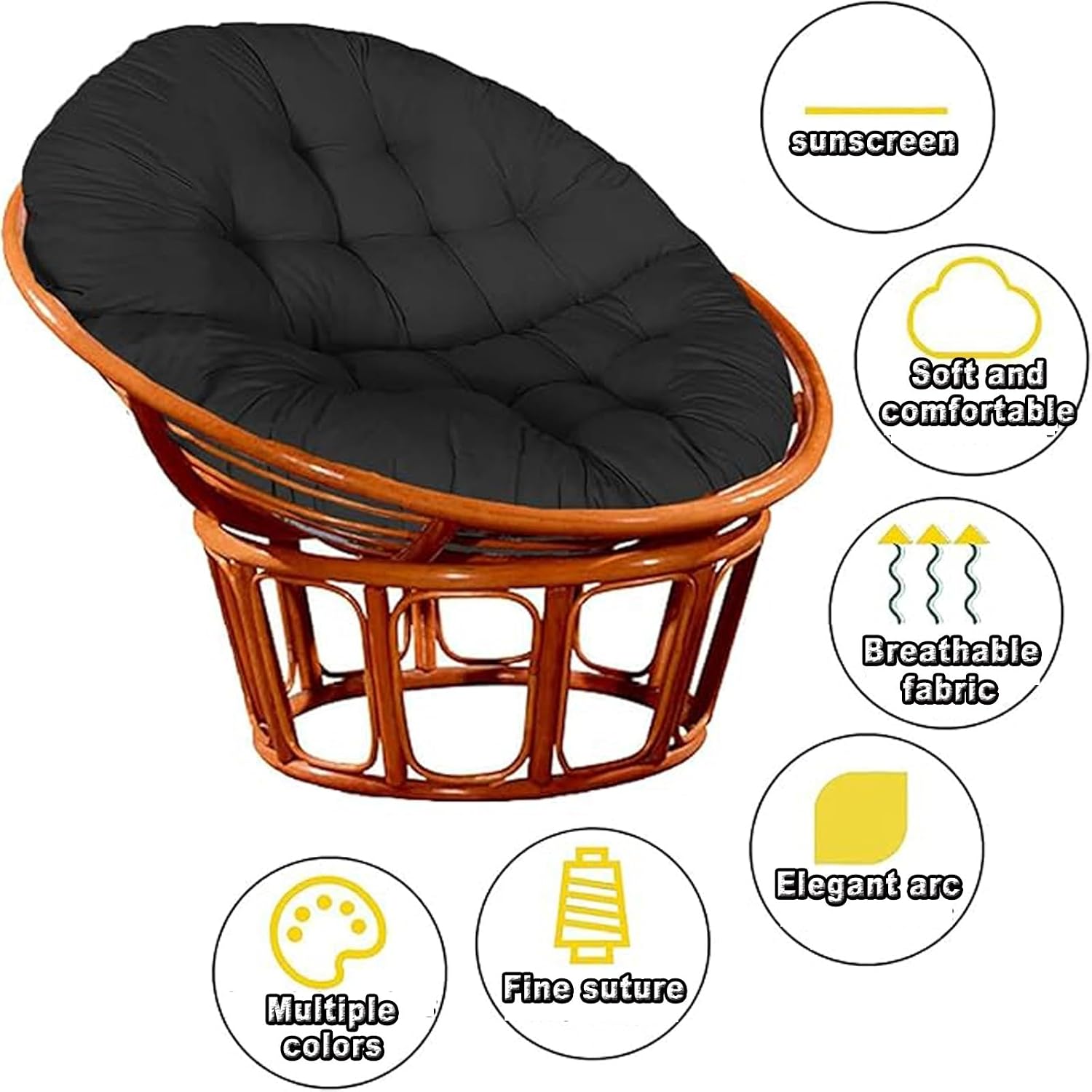 Outdoor Seat Cushion for Hanging Basket Chair Garden Egg Chair Rocking Chair Hammock, Papasan Hanging Basket Chair Cushion, Soft and Thick Outdoor Papasan Rocking Chair Cushion(Orange,150x150cm)