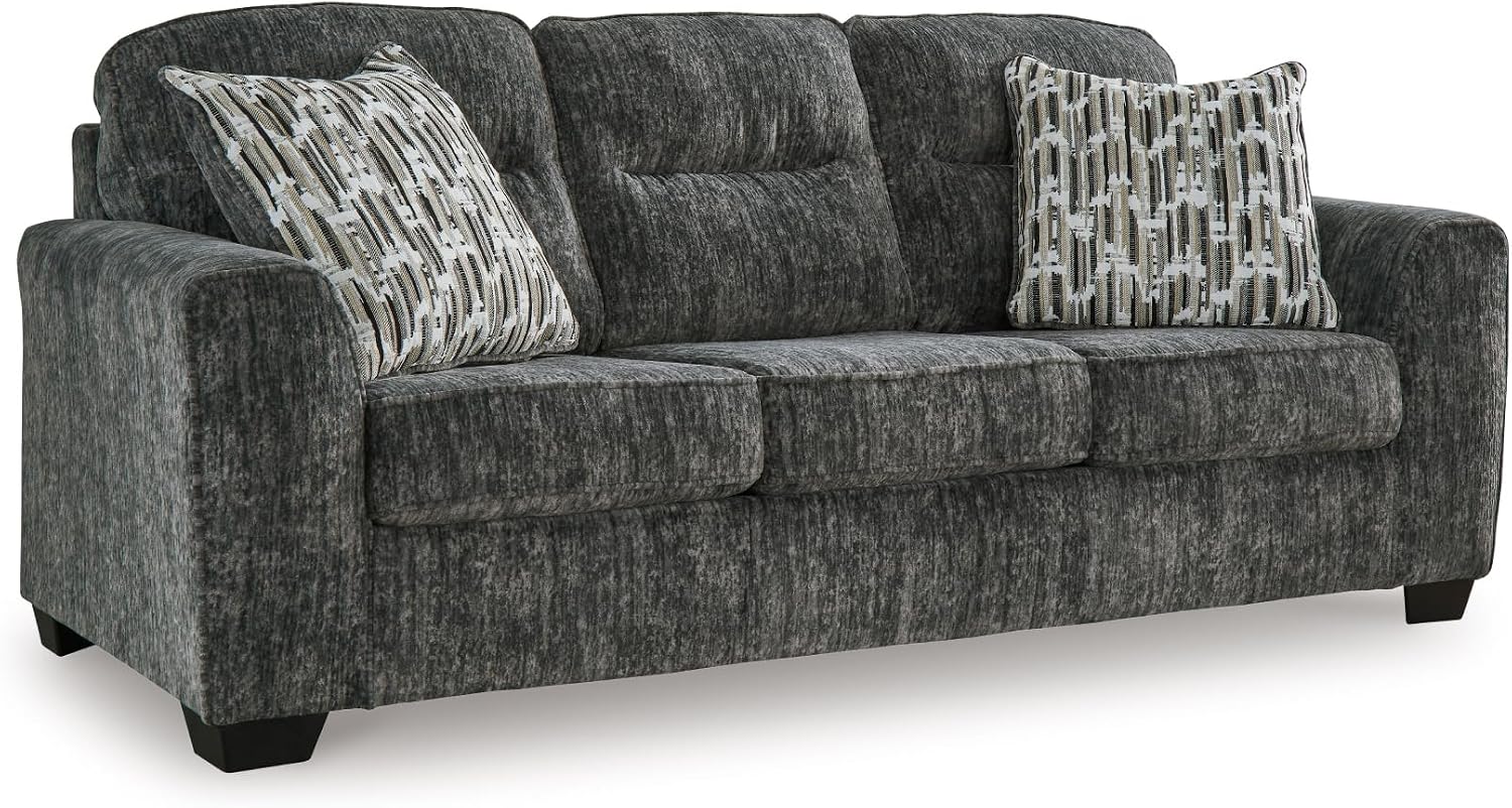 Signature Design by Ashley Lonoke Modern Sofa with 2 Accent Pillows, Gray