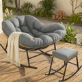Easyego Oversized Papasan Rocking Chair with Ottoman for Indoor Outdoor Use, Comfortable Wicker Rocker with Cozy Thicken Cushion for Deck, Balcony, Poolside, Lawn, Bedroom, Living Room, Deep Gray
