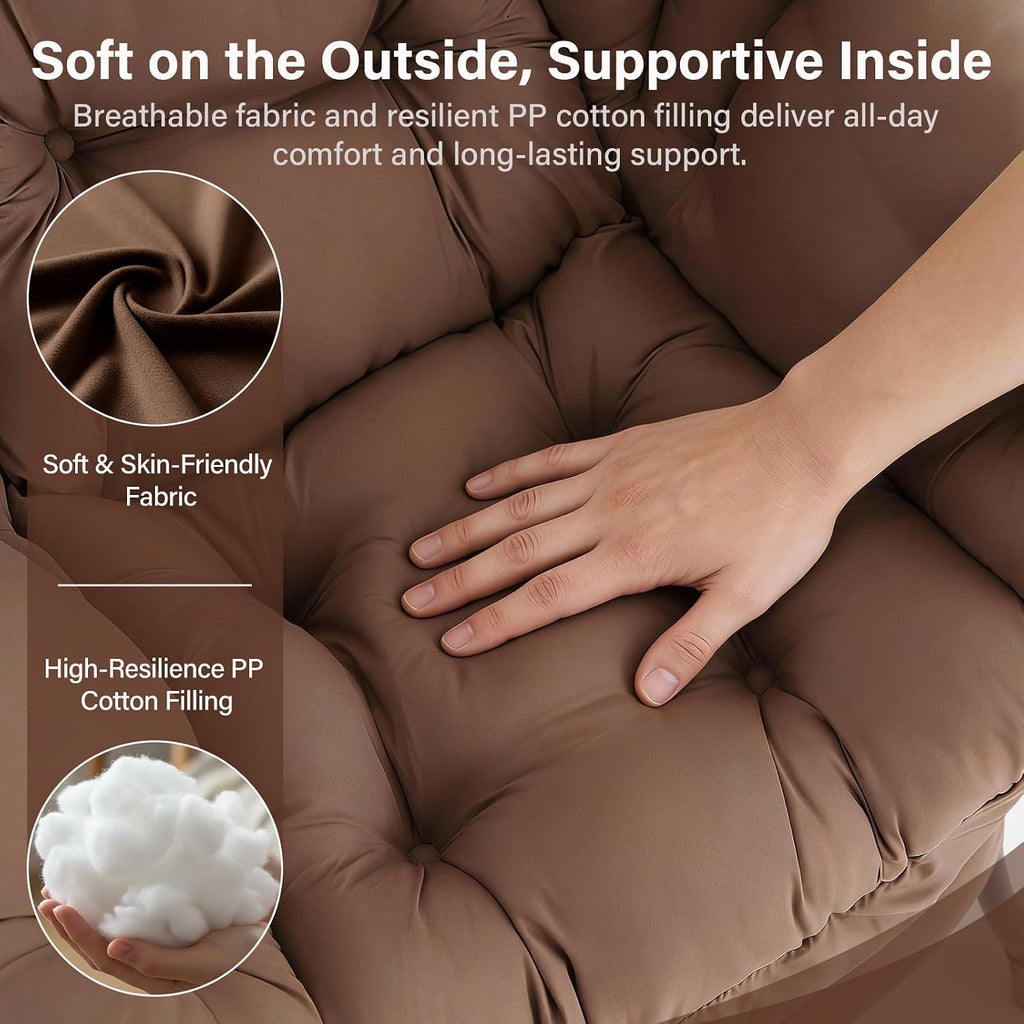 MBOOYOME Lazy Chair with Folding Ottoman, Modern Accent Armchair with Armrests and a Side Pocket & Foldable Footstool, Reading Chair for Living Room, Bedroom, Dorm & Office, Dark Brown