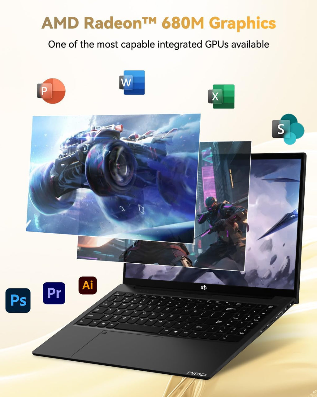 NIMO 15.6' Light-Gaming-Laptop, 8 Cores AMD Ryzen 7 Pro 6850U 32GB LPDDR5 RAM 2TB SSD (Beat i7-1360P Up to 4.7GHz) AMD Radeon 680M GPU IPS FHD Computer with 100W Type-C Fingerprint Backlit Keyboard