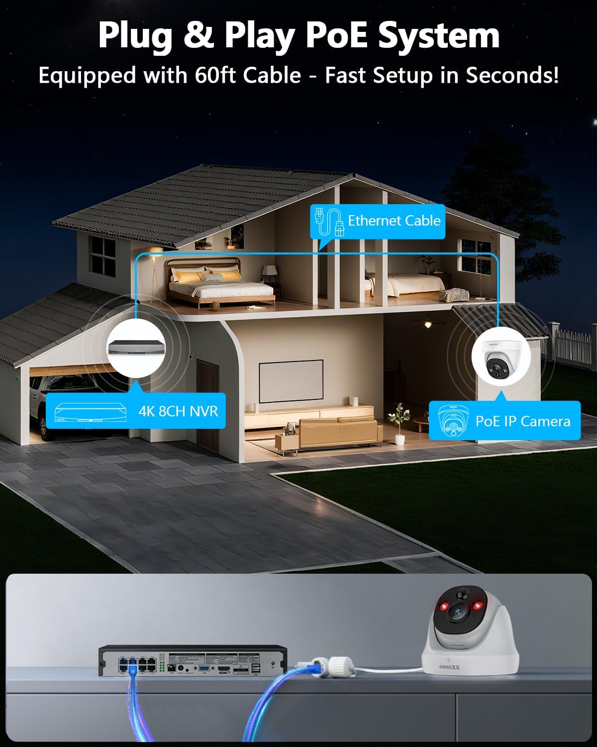 (2026 New) 4K PoE Security Camera System, 8CH NVR/ 3TB HDD, 8pcs Wired Dome Cameras, 130° Wide Angle, PIR Motion Detection, 2-Way Audio, Remote Control, No Monthly Fee App