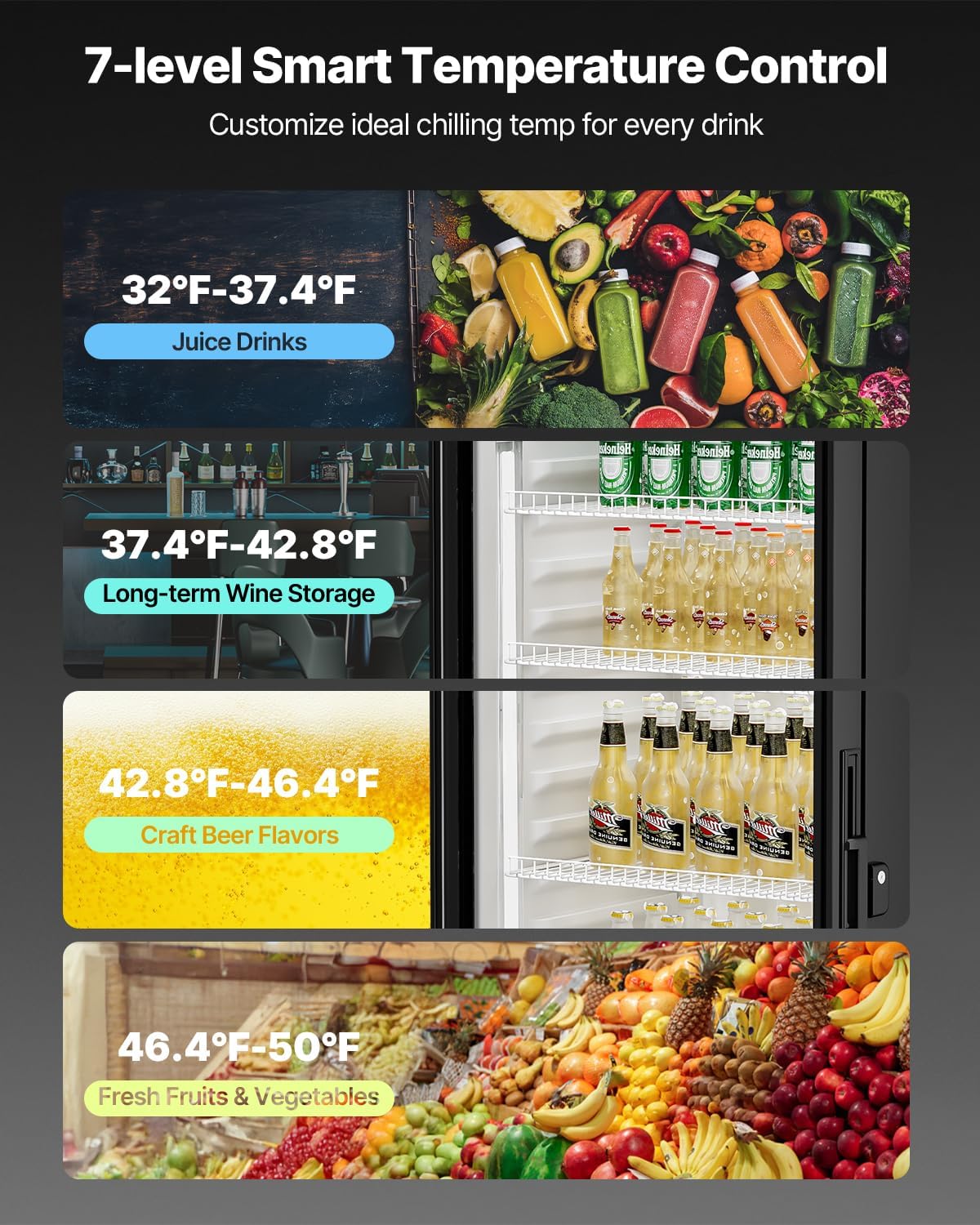 VEVOR Commercial Merchandiser Refrigerator, 13.3 CU.FT Glass Door Display Refrigerator, Beverage Cooler Merchandiser with Adjustable Shelves, Soft LED Light, Customizable Lightbox, Black