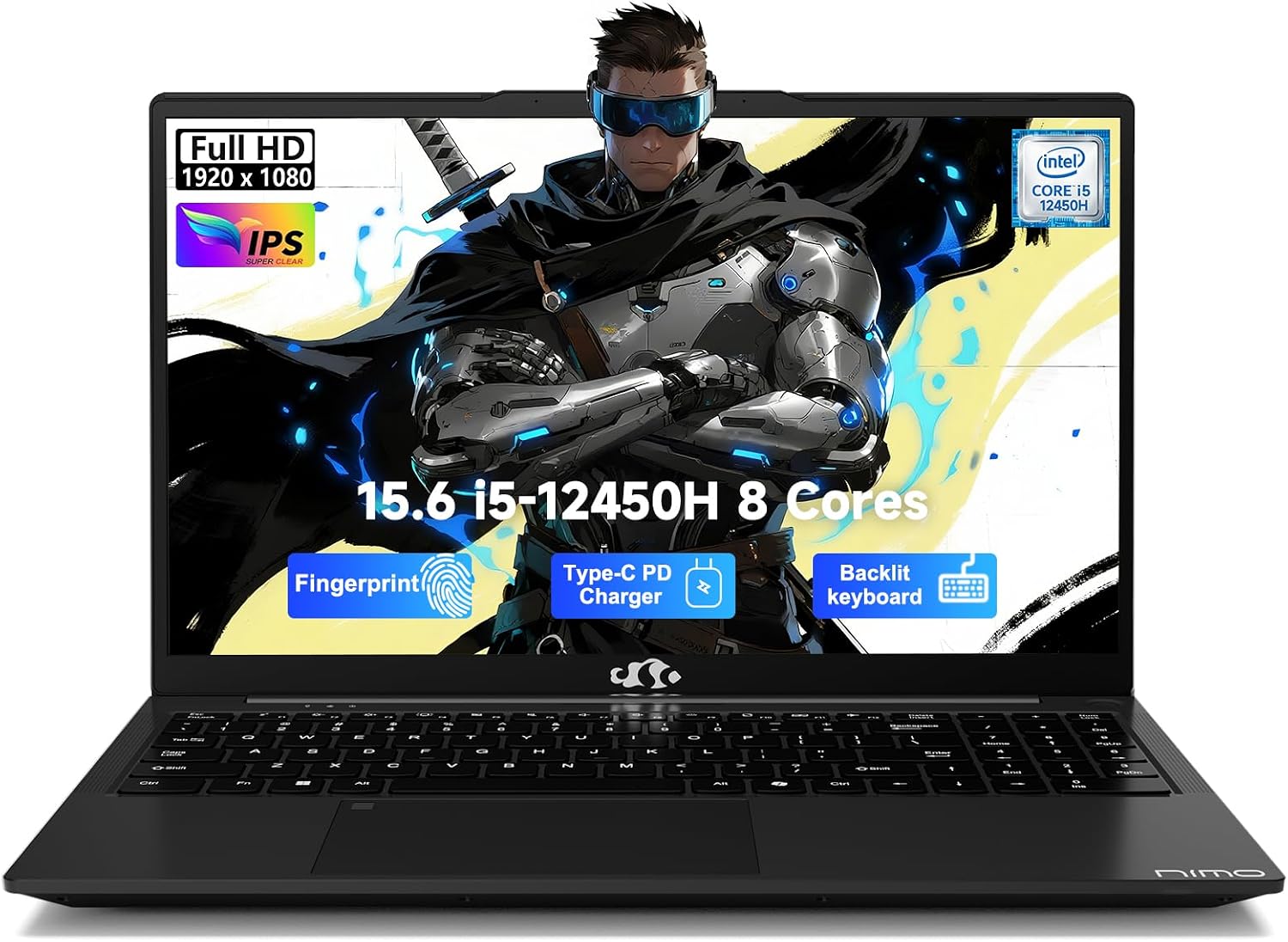 NIMO 15.6 Inch Laptop, i5-12450H 8-Core H-Series Processor (Beats i7-11800H), 16GB RAM 512GB SSD, Backlit Keyboard, Fingerprint Reader, 100W USB-C Fast Charging, WiFi 6, FHD IPS Display