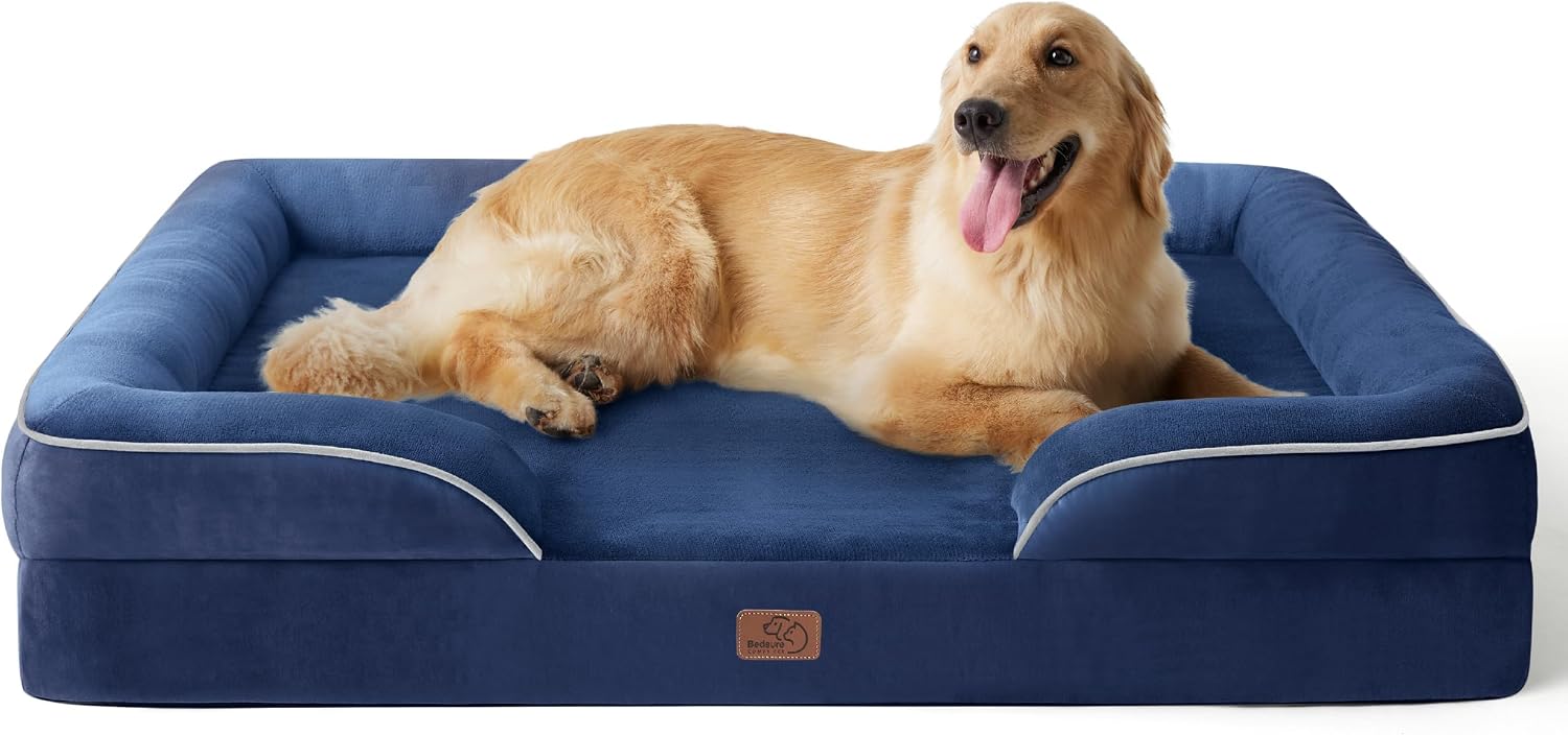Bedsure XL Plus Orthopedic Dog Bed for Extra Large Dogs - Washable XLarge Dog Cat Bed Waterproof, Comfort Dogs Couch Sofa with Washable Removable Cover, Pet Bed with Nonskid Bottom, Blue Navy, 48'