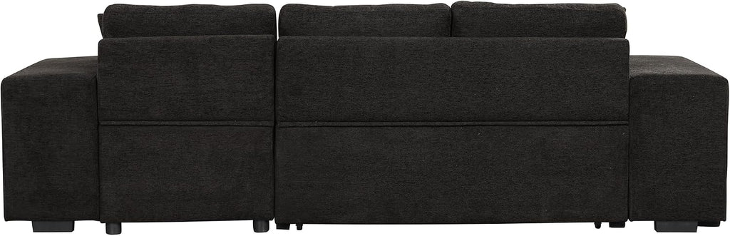 104.5 inch Reversible Sleeper Sectional Sofa with Pull Out Bed , Convertible L Shaped Sectional Couch with Storage Chaise and 2 Stools , Tufted Upholstered Pullout Sofa Bed for Living Room Apartment