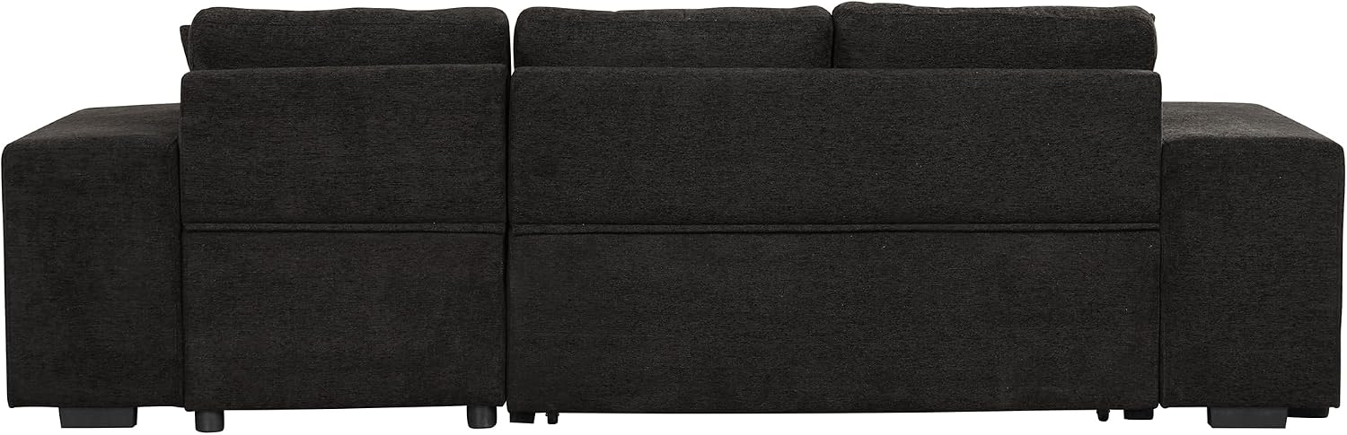 104.5 inch Reversible Sleeper Sectional Sofa with Pull Out Bed , Convertible L Shaped Sectional Couch with Storage Chaise and 2 Stools , Tufted Upholstered Pullout Sofa Bed for Living Room Apartment