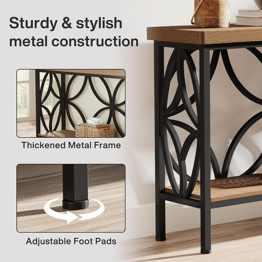 Tribesigns 70.9-Inch Narrow Sofa Table, FarmhouseLong Sofa Table Behind Couch, Entry Console Table with Storage for Entryway, Living Room, Foyer, Unique Design, Oak