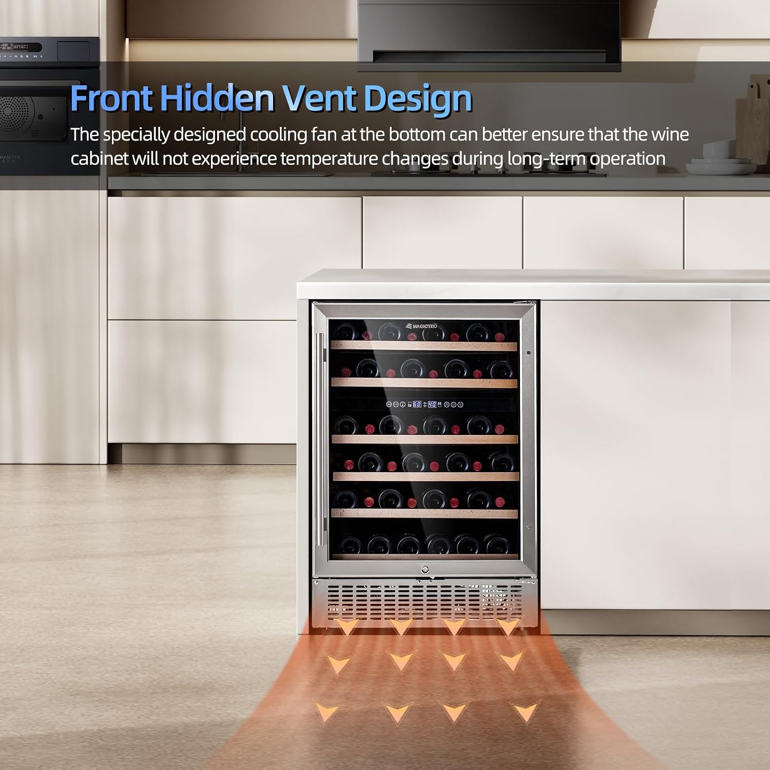 magictec Wine Fridge Under Counter 24 inch,46 Bottles,Dual Zone Wine cooler refrigerators Free Standing, Built-In Wine Fridge with Lock,Stainless Steel Handle,For Home Office Bar