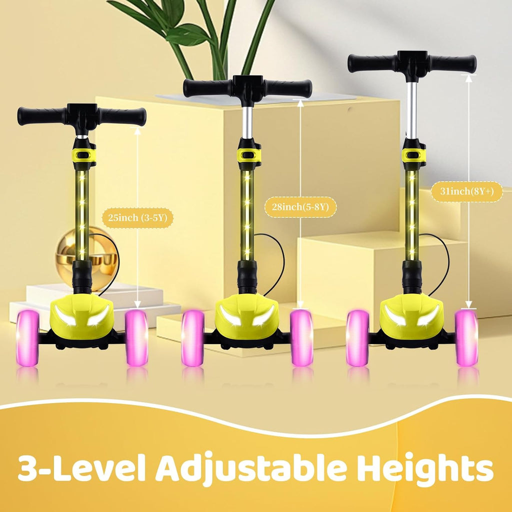 24V Electric Scooter for Kids w/150W Powerful Motor, Thumb Throttle, LCD Screen, Bluetooth, Light-Up Stem Deck & Wheels, 3 Adjustable Heights, 5MPH Safe Speed, 3 Wheel Electric Scooter for Kids