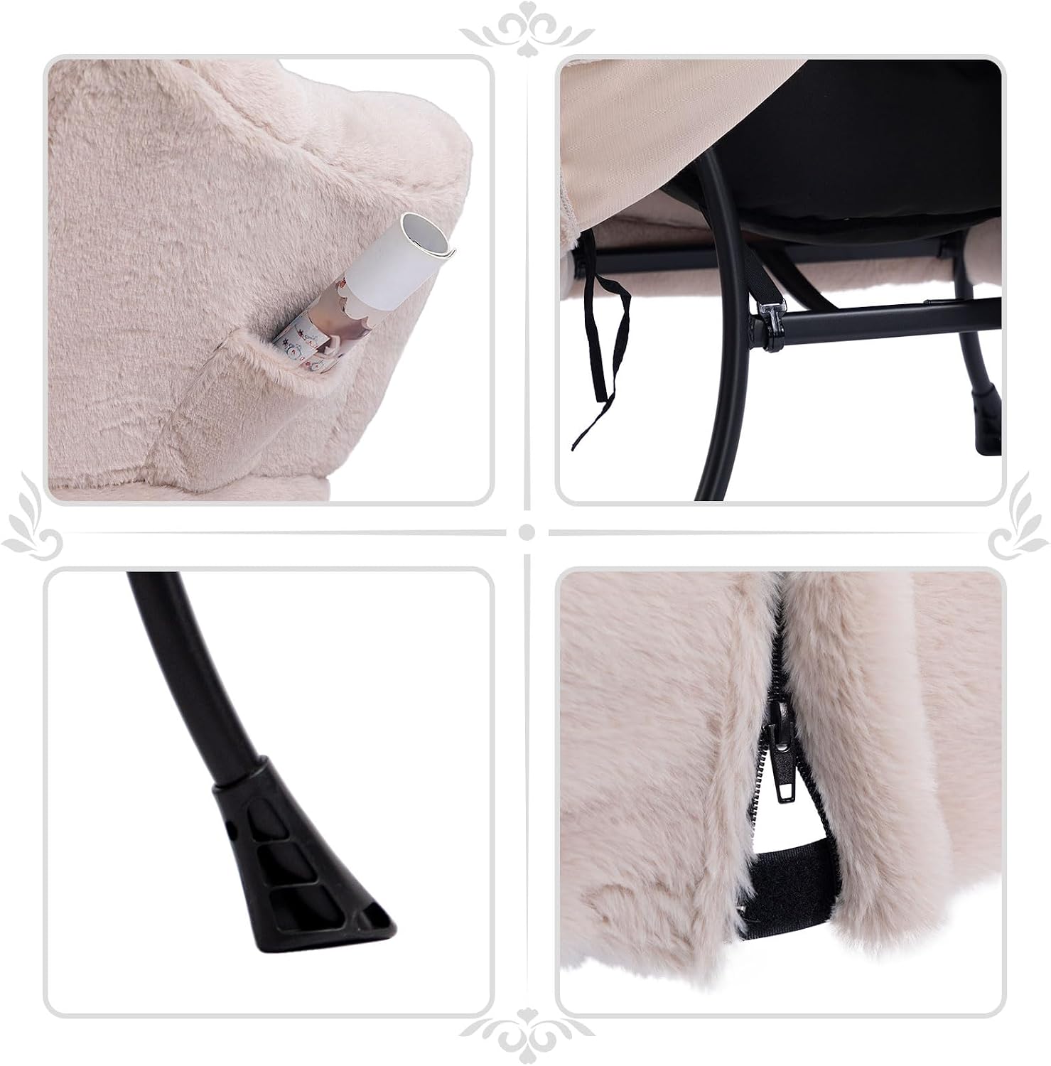 HollyHOME Lazy Chair with Foldable Ottoman, Accent Comfy Lounge Armchair and Folding Footrest Stool, Leisure Sofa Reading Chair and Footstool for Living Room, Bedroom, Dorm,Faux Fur Light Camele