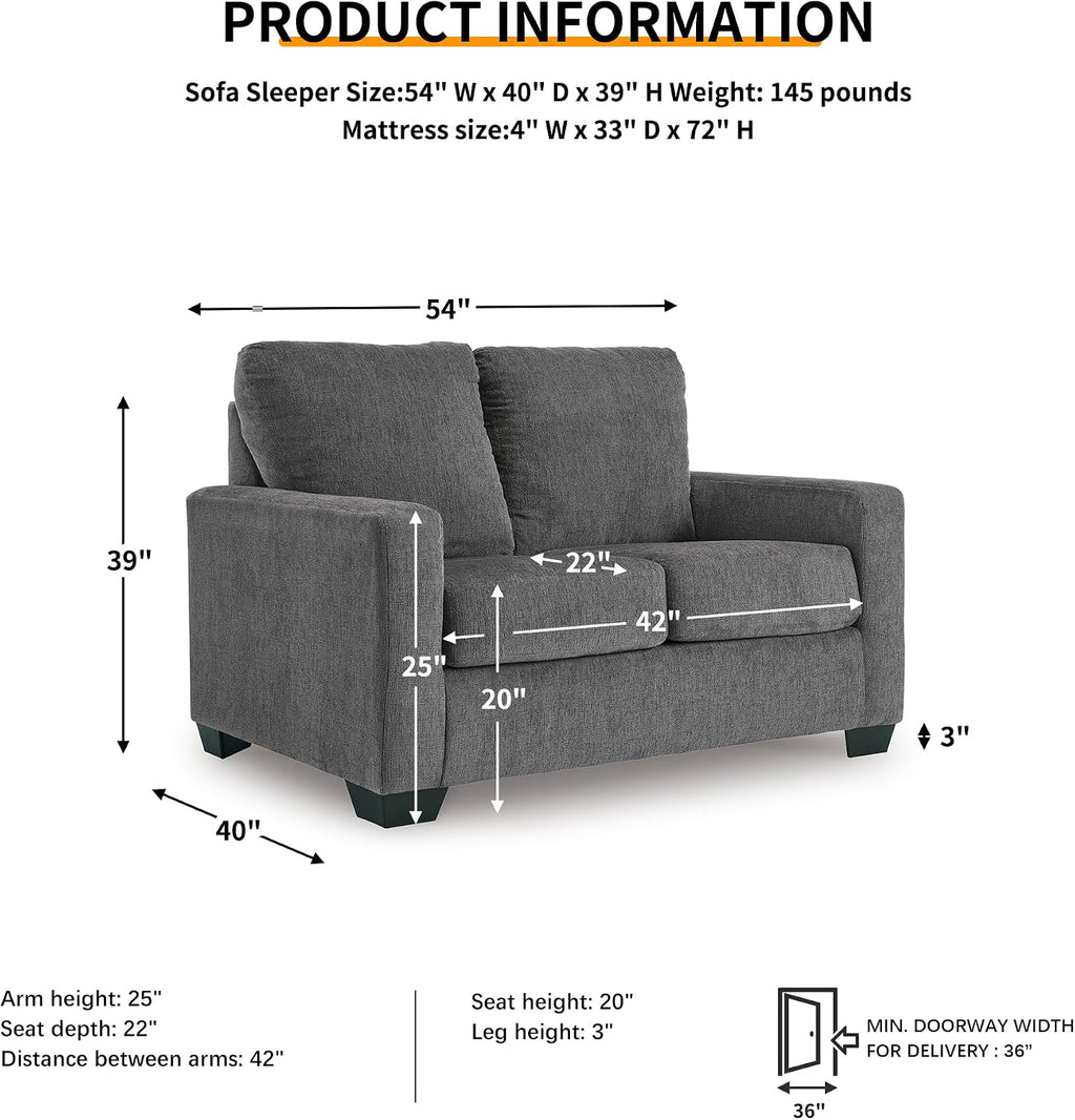 Signature Design by Ashley Rannis Casual 2-in-1 Sofa Sleeper with Folding Gel Memory Foam Mattress, Twin, Gray