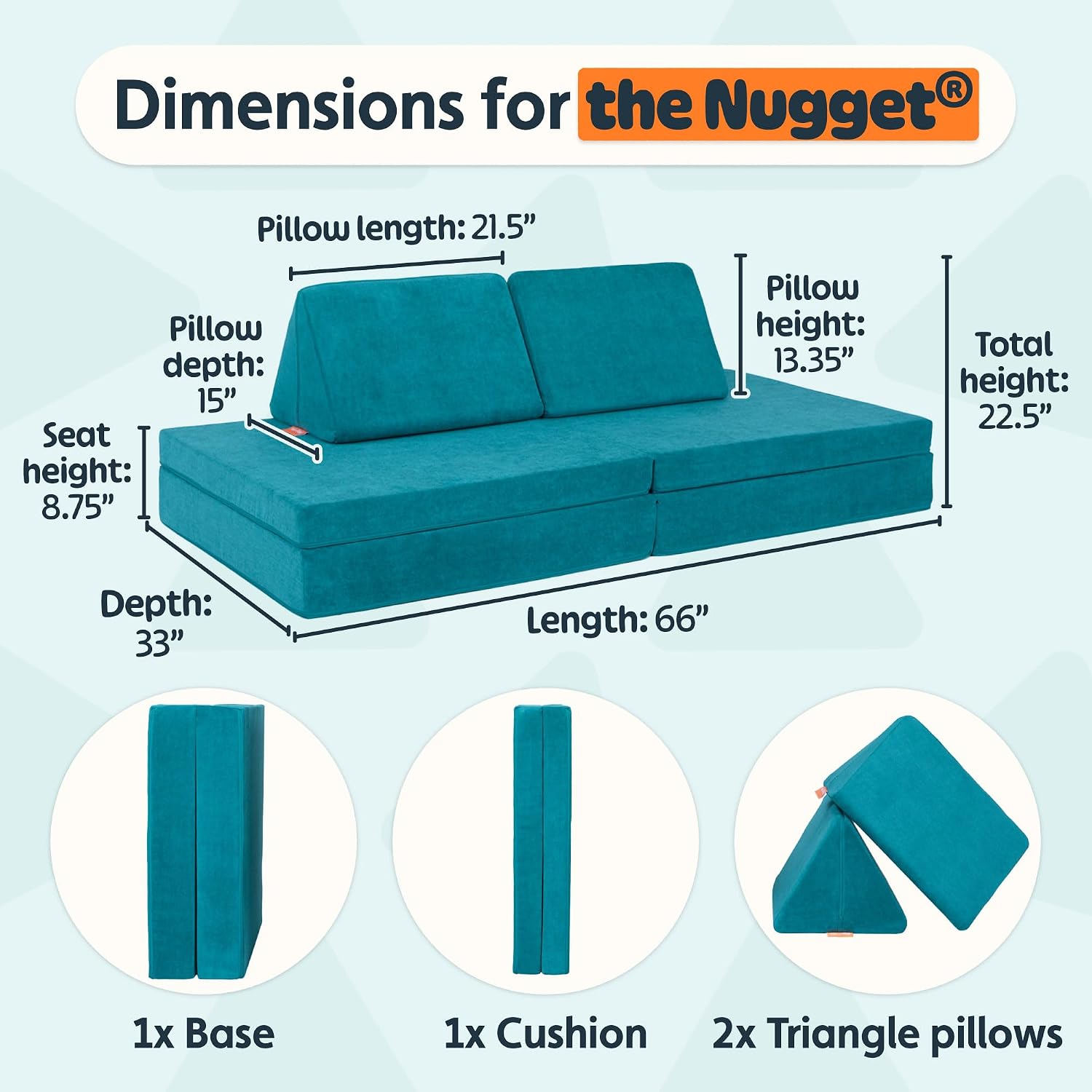 Nugget - The Original Play Couch for Kids - Modular Foam Children's Sofa for Playroom, Imagination, & Creative Open Ended Play - Washable & Convertible Playroom Furniture, Atlantis